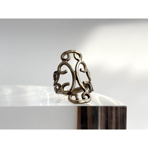 Swirl Statement Cutout Unisex Sterling Silver Victorian Vintage Ring - sz 6.5 - Picture 2 of 10
